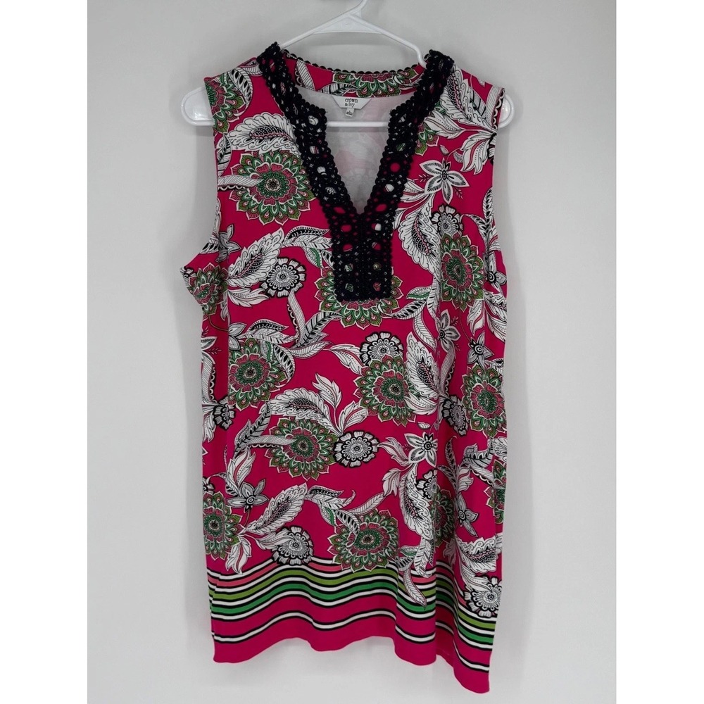 Crown Ivy Tunic Shirt Women's Large Pink Paisley V Neck‎ Dopamine Whimsy Boho